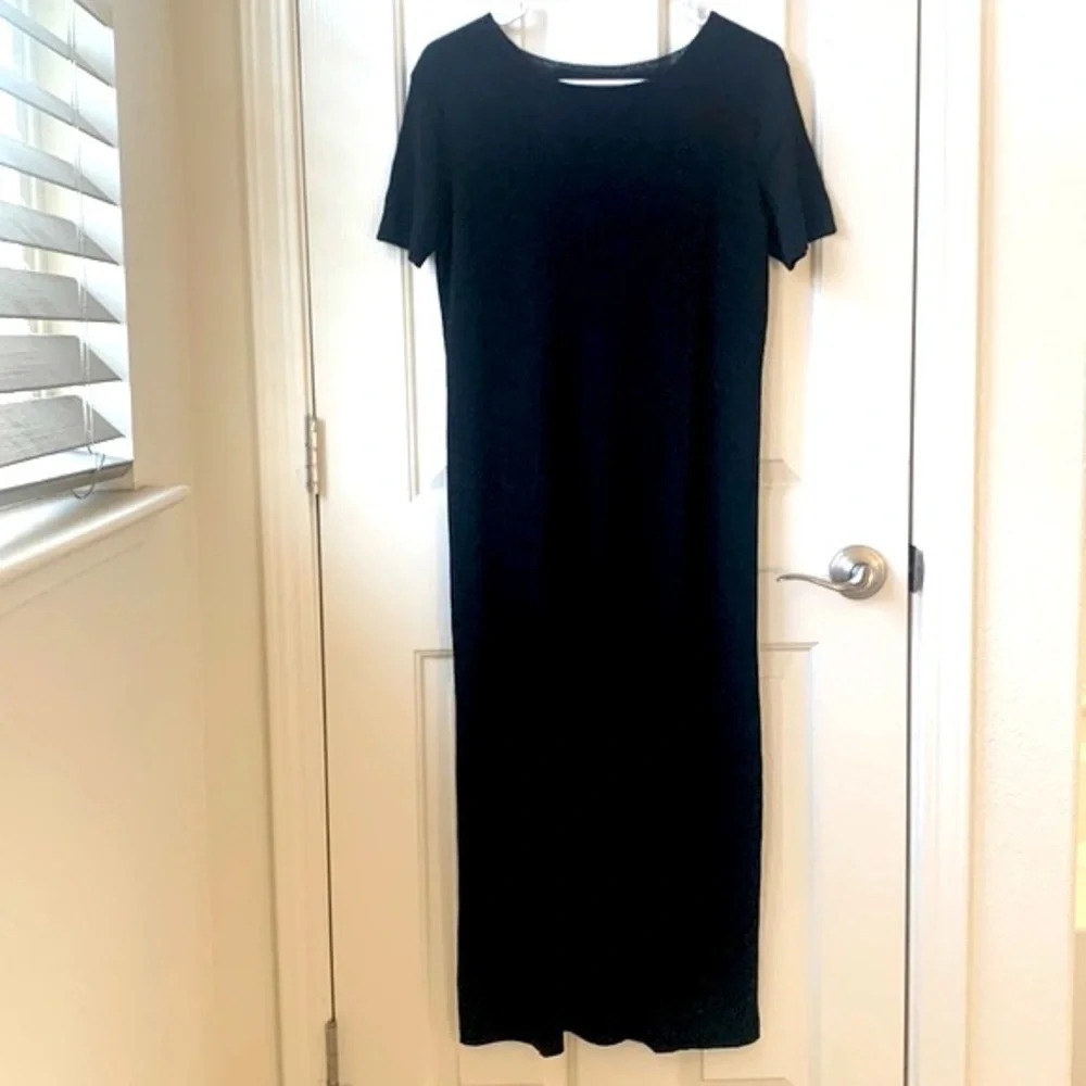 Goth Scoop neck short sleeve witch-core dark academia black midi dress